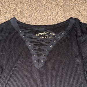 Aeropostale Black Lace-Up Long Sleeve Top